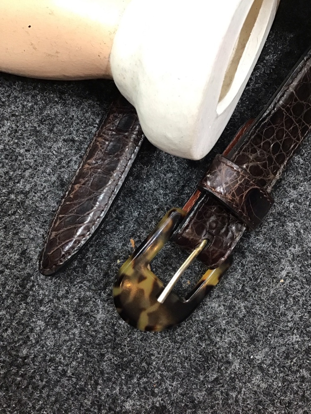 Vintage Encueros Dark Brown Crocodile Leather Belt with Tortoiseshell Buckle 30 - Picture 6 of 11